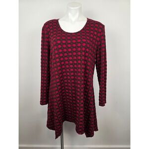 Tianello Asbury Tunic Top Womens XL‎ Red Black Patterned Long Sleeve Blouse